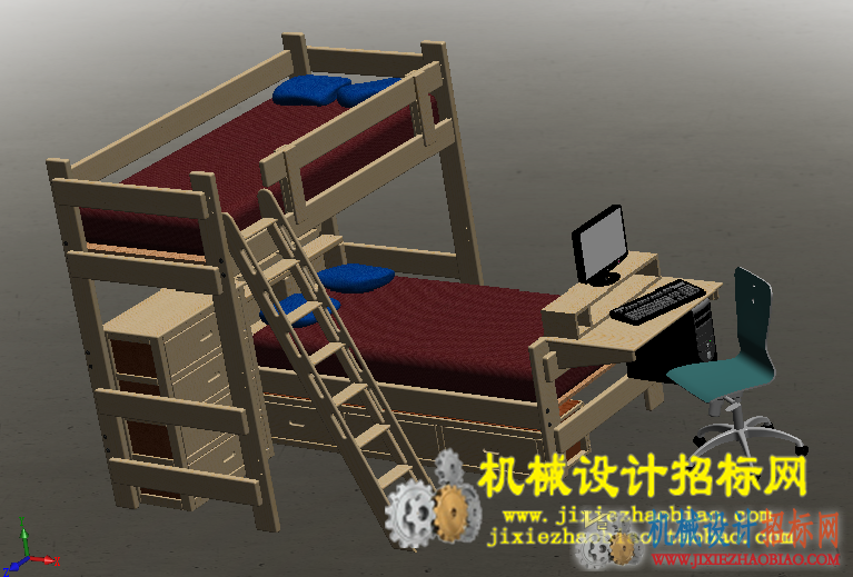 CX3D-SW-039 学生双层床（含写字台） 含零件 含特征