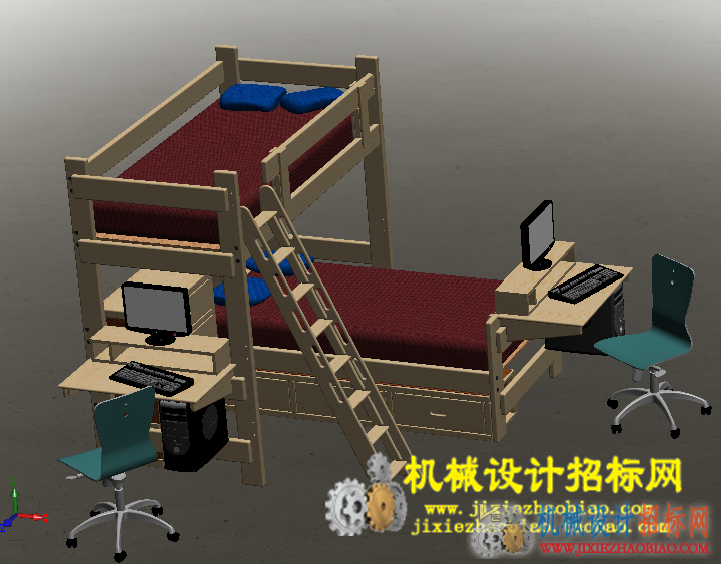 CX3D-SW-039 学生双层床（含写字台） 含零件 含特征