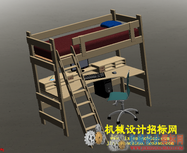 CX3D-SW-039 学生双层床（含写字台） 含零件 含特征