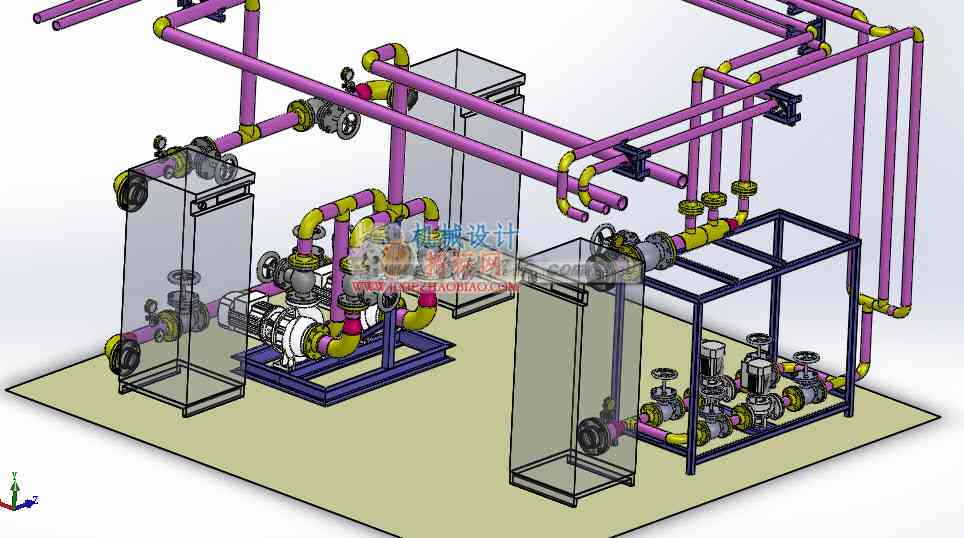 电锅炉管路设计3D模型_SolidWorks设计，含零件特征以及二维工程图