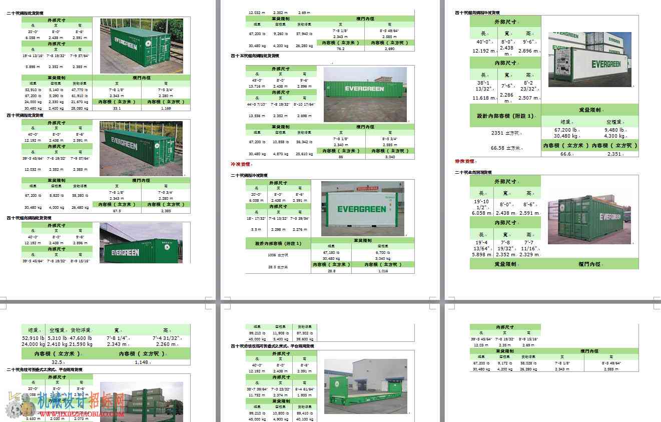 集装箱尺寸样本手册