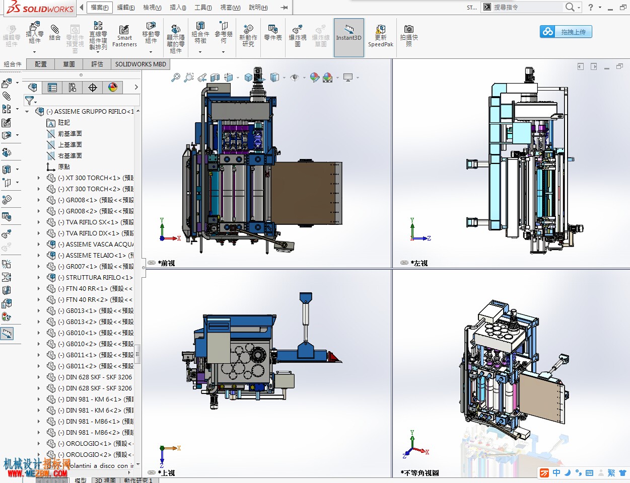 直线卷板机solidworks模型四视窗视图.jpg